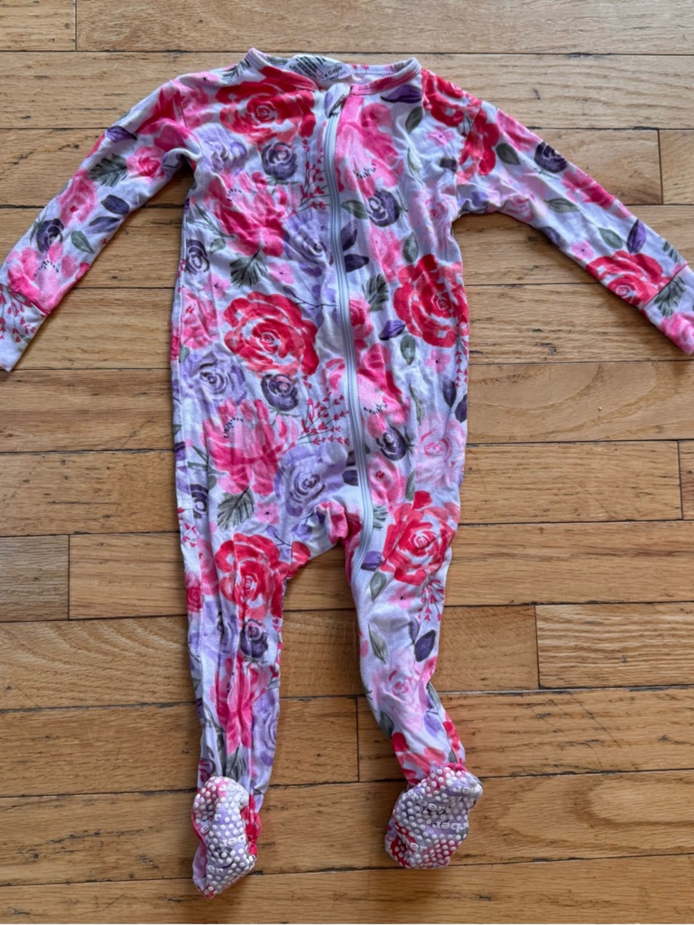 Gerber Girl Pink Purple Rose Floral‎ Viscose Footed Pajama Sleeper 6-9 Months